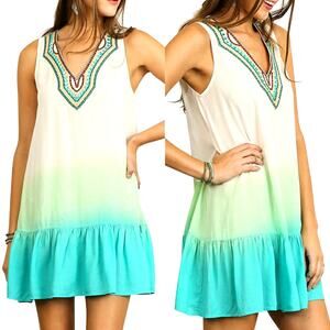 Umgee Dress Sz S Mint Beaded Embellished Ombre Embroidered Summer Cottage Tunic